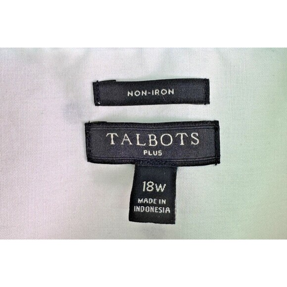 Talbots Plus 18W Non-Iron Button Front Shirt Ivory Navy Polka Dot Long Sleeve - Picture 10 of 11
